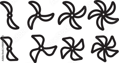 Propeller icon set. propeller for surface drive. Fan speed icons. Conditioning equipment sign. Electrical temperature equipment