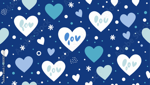 Blue hearts pattern with love messages