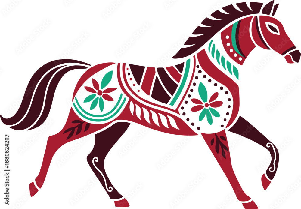 Obraz premium Decorative Folk Art Horse Icon - Ethnic Ornate Illustration