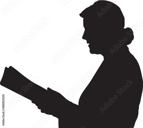 Silhouette of an older woman reading a book female