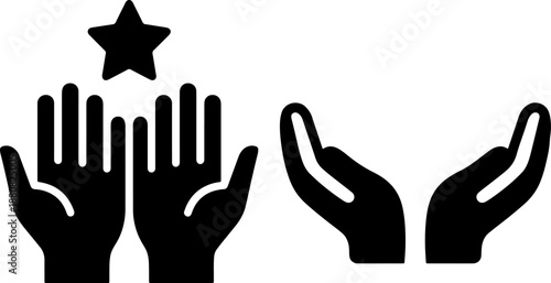 Hands reaching for a star symbolizing teamwork and achievement in a minimalist design