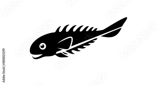 Black silhouette of a fish skeleton.