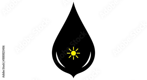Black teardrop shape with yellow sun.