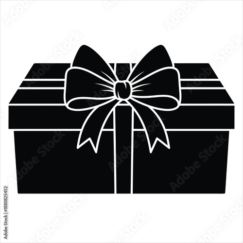 A black gift box with a decorative bow on top