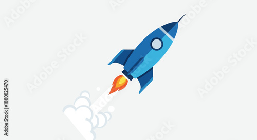 Blue rocket ship in flight.