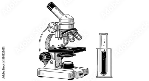 Microscope and test tube equipment.