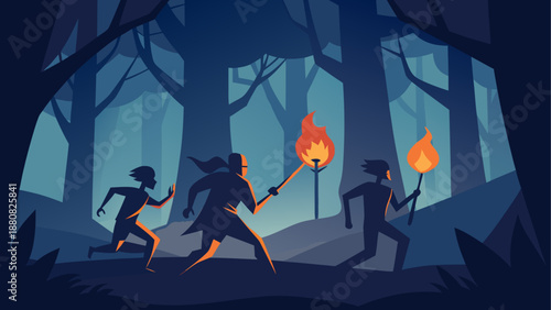 Adventurers in enchanted forest