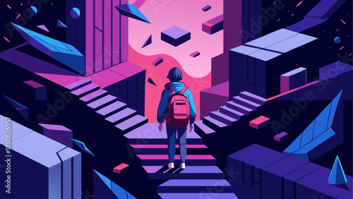 Journey through abstract cityscape