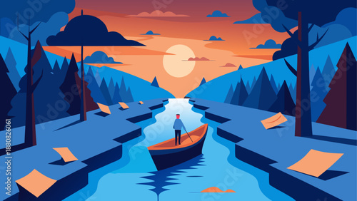 Serene nighttime river journey