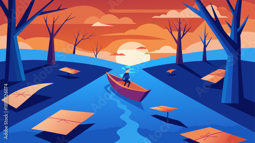 Serene sunset river journey