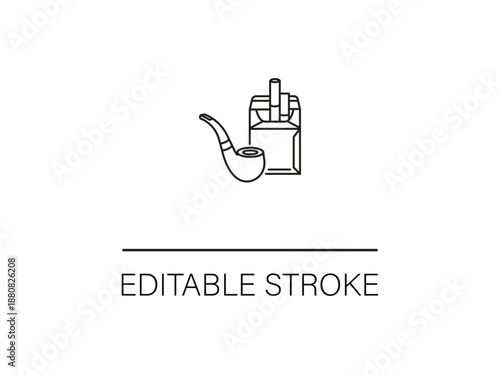 Simple line drawing of a pipe and a pack of cigarettes.