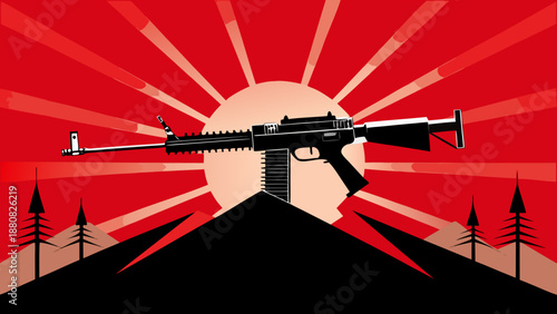 Rifle silhouette against sunset