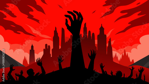 Apocalyptic hands reach for the sky