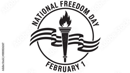 Stylized Freedom Torch Seal With Flag-Like Ribbon In Negative Space Designed As A Civic Emblem For National Freedom Day And Commemorative Use