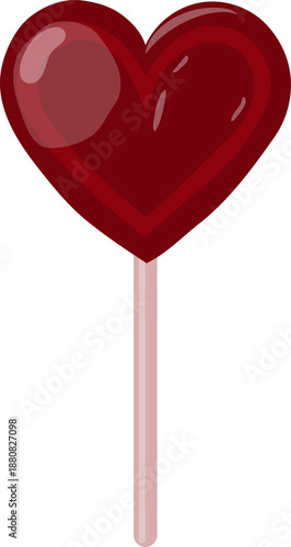 Red heart-shaped lollipop. Vector illustration.