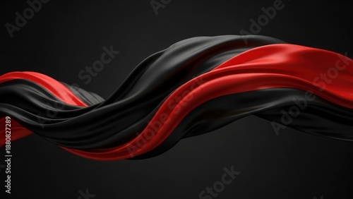 Flowing ribbons of black and red fabric against a dark background