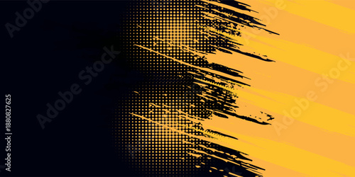 Black and yellow abstract background with brush stroke and halftone style. abstract grunge. eps 10