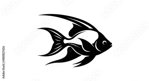 Black and white fish illustration swimming.