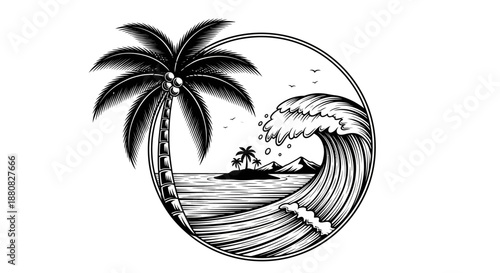 Black and white palm tree beach.
