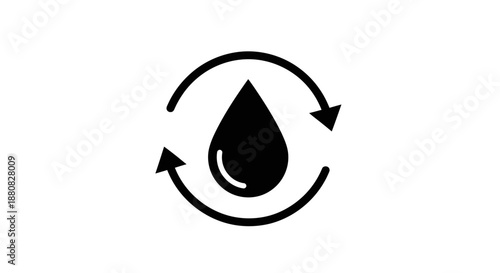 Black water drop recycle symbol icon.