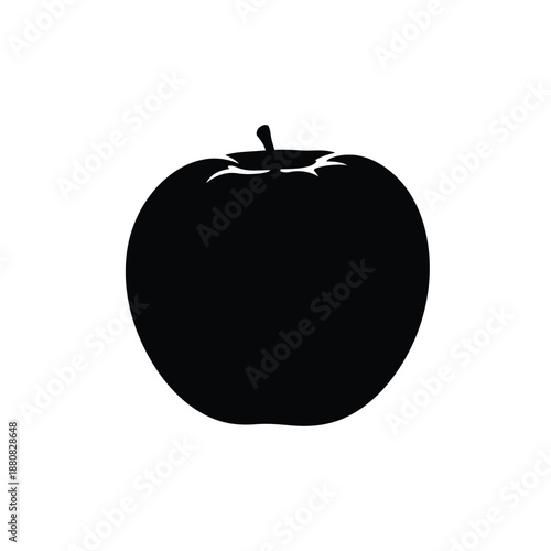 Solid black apple silhouette with stem on white background