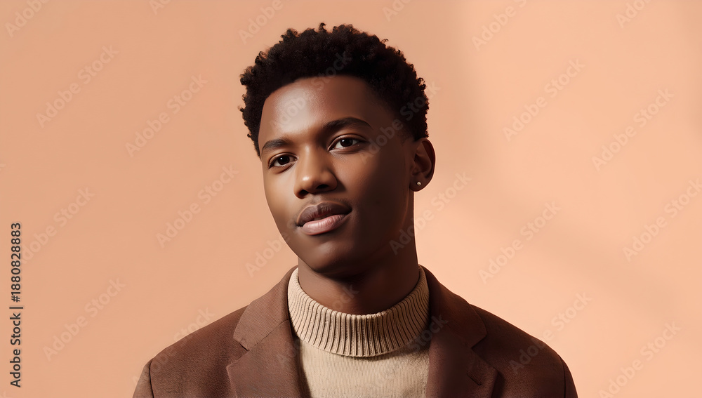 Fototapeta premium Young Man With Textured Jacket And Geometric Shirt In Studio Portrait