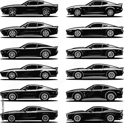 car twelve side view vector variations of a sports coupe grid