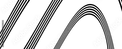Black on white abstract perspective line wave stripes with 3d dimensional effect isolated on white.