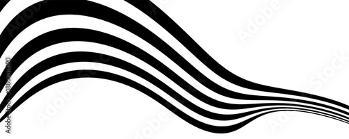 Black on white abstract perspective line wave stripes with 3d dimensional effect isolated on white.