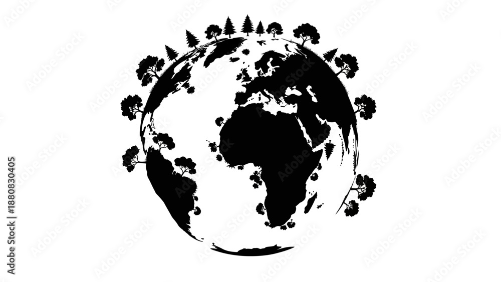 Obraz premium Black Silhouette of Earth with Virus.