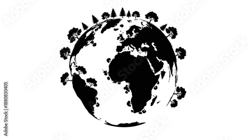 Black Silhouette of Earth with Virus.