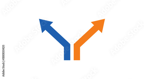 diverging paths concept with two colorful arrows indicating choices and future business strategy on a white background ideal for presentations.