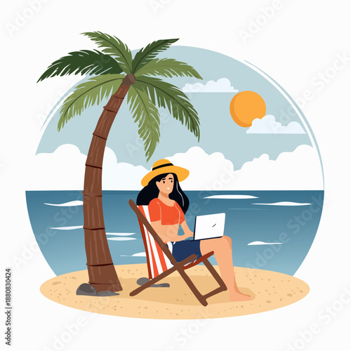 Travail à distance sur la plage – illustration du mode de vie digital nomad sous les tropiques