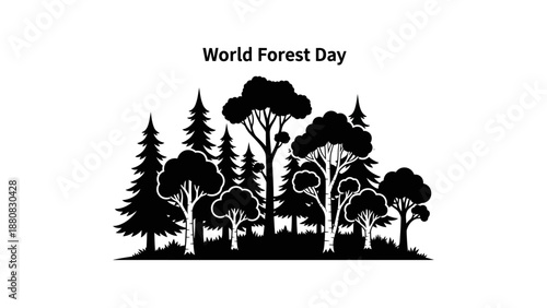 Black Silhouette Illustration of Various Trees.