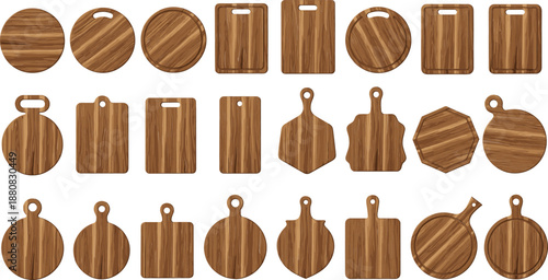 Wooden Cutting Boards Collection Flat Vector Set of Kitchen Chopping Boards for Cooking, Food, and Restaurant Design