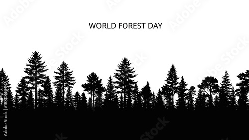 Silhouetted Trees against White Background Forest.