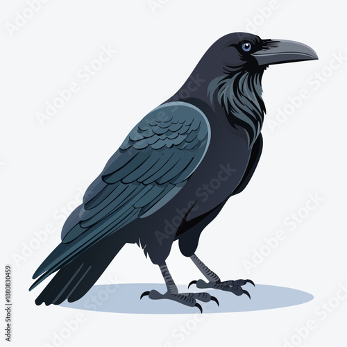 Corbeau stylisé en profil – illustration sombre et symbolique sur fond blanc
