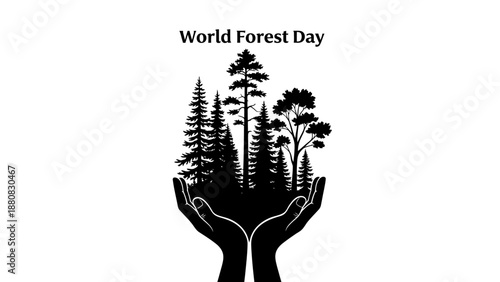 Hands Holding Forest Silhouette Illustration.