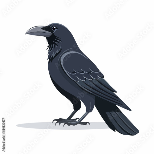 Corbeau stylisé en profil – illustration sombre et symbolique sur fond blanc