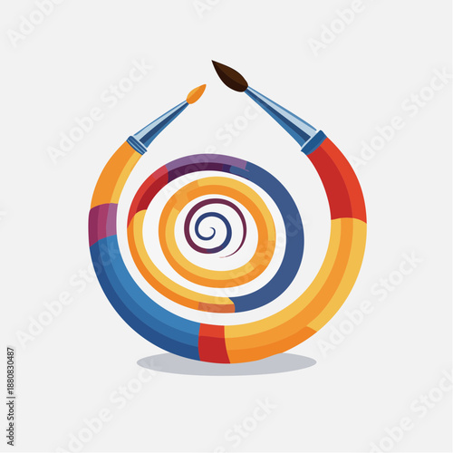 Spirale colorée avec pinceaux – illustration artistique dynamique et créative
