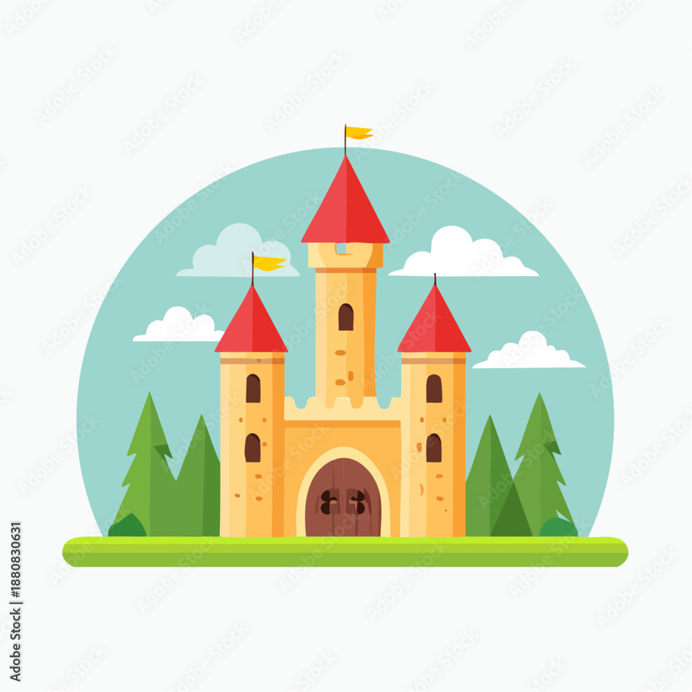 Fototapeta premium Château de conte de fées – illustration vectorielle colorée et enfantine