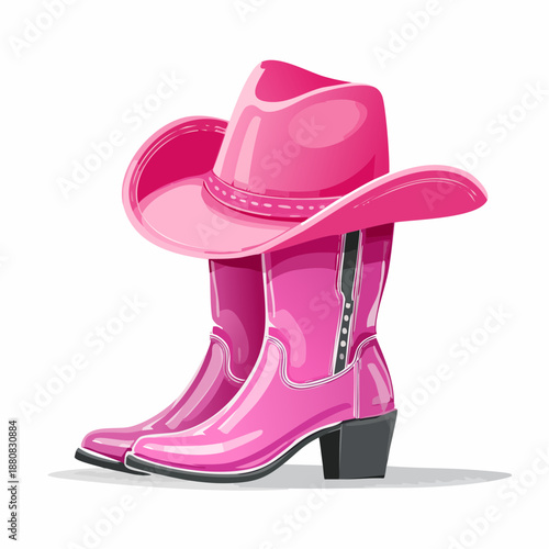 Bottes et chapeau de cowgirl roses – illustration western féminine avec motifs floraux