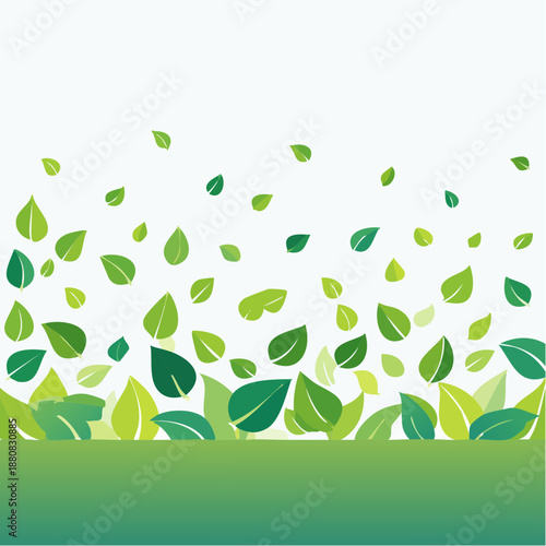 Feuilles vertes volantes sur fond dégradé – illustration naturelle et dynamique