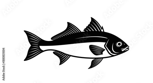 Black and white fish illustration side.
