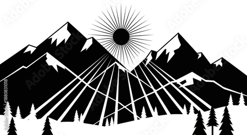 Black and white mountain range silhouette.
