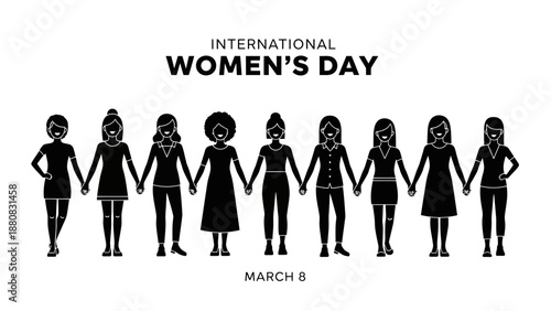 International Womens Day Illustration of Women Holding Hands.