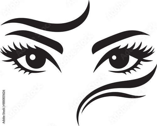 Vector illustration of a woman face featuring beauty makeup with black eyelashes and fashion design lips in a cartoon silhouette