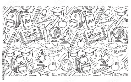 Back to school illustration with educational icons and objects