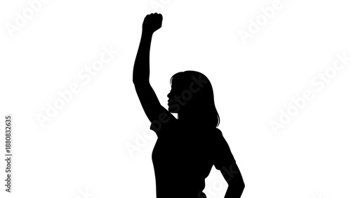 Silhouette of a woman with raised fist.