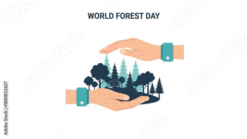 Hands Holding Forest Illustration World Forest Day.
